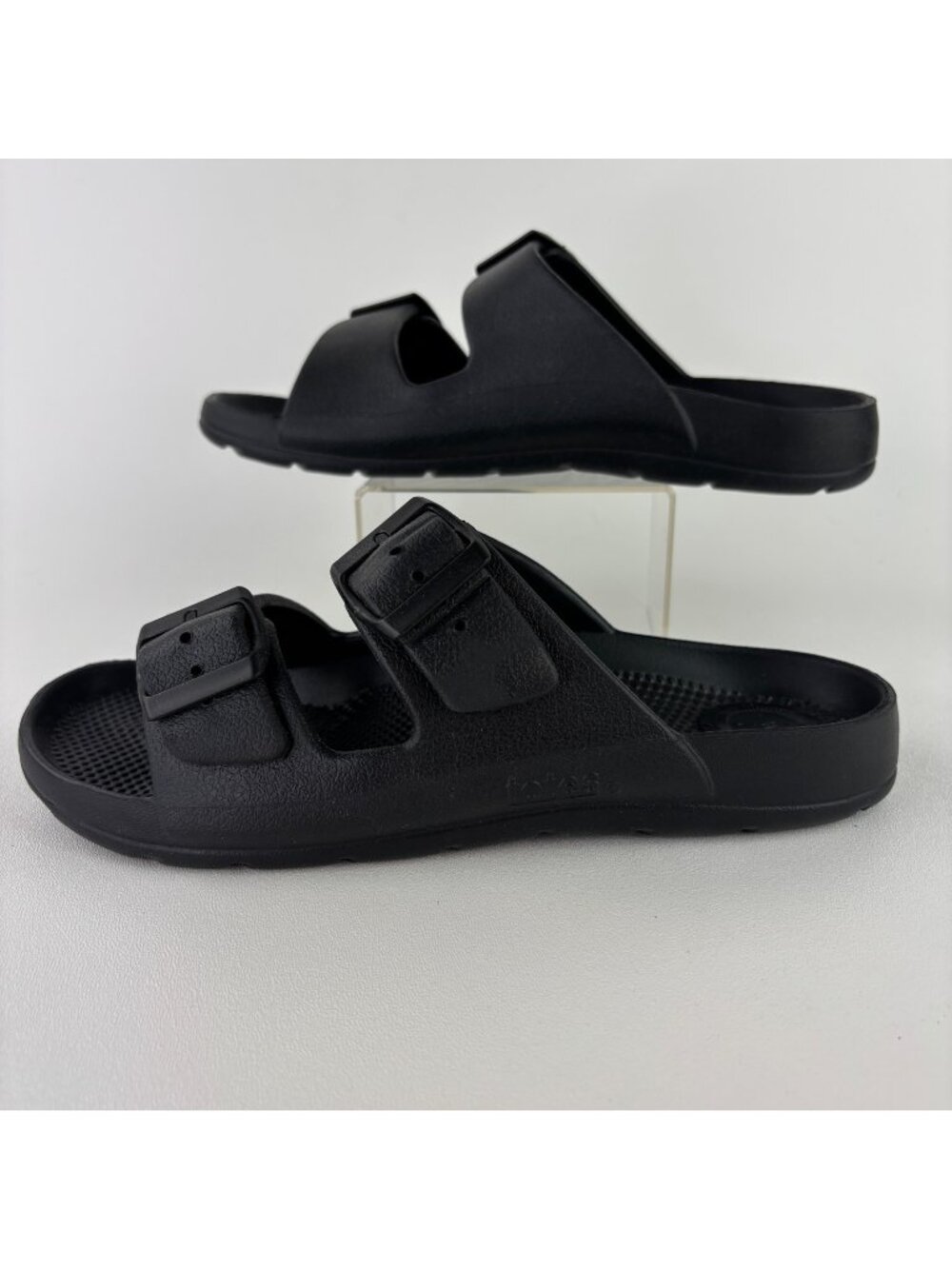 Totes Everywear Women's Size 9 Rubber Black Slip on 2 Strap Adjustable Sandals